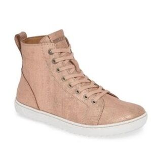 Birkenstock Bartlett metallic rose pink high top leather sneaker 39 EUC